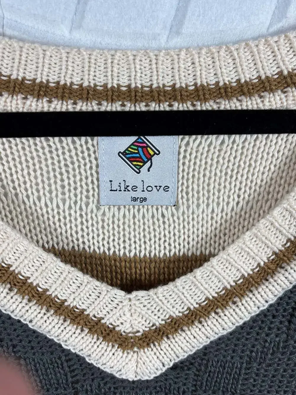 Like Love Striped V-Neck Oversized Sweater Multi-Color Chevron Size L